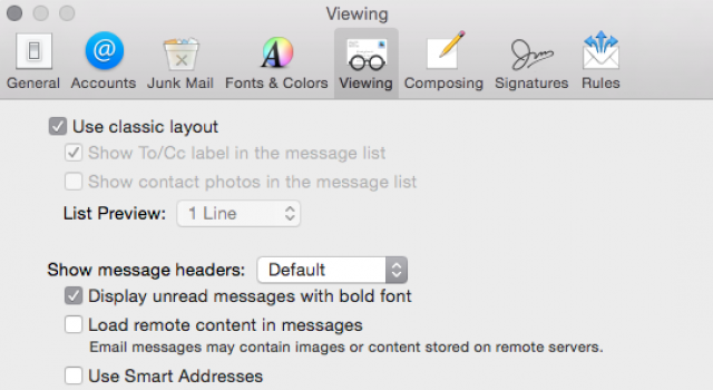 Mail Settings - Classic Layout